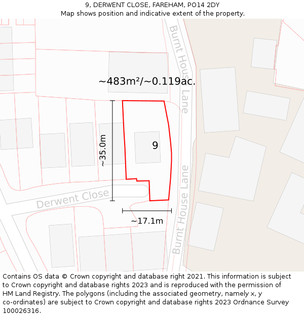 9, DERWENT CLOSE, FAREHAM, PO14 2DY: Plot and title map