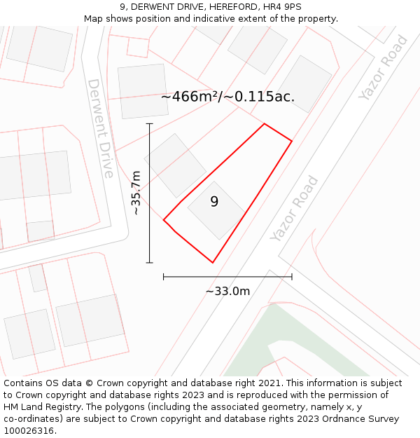 9, DERWENT DRIVE, HEREFORD, HR4 9PS: Plot and title map