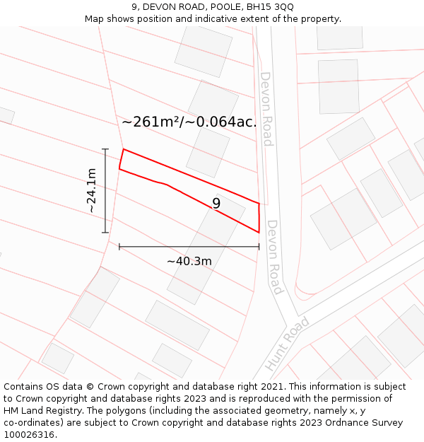 9, DEVON ROAD, POOLE, BH15 3QQ: Plot and title map