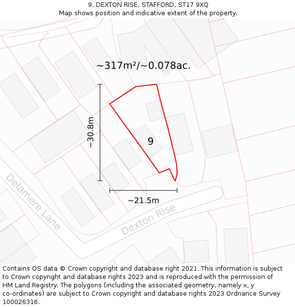 9, DEXTON RISE, STAFFORD, ST17 9XQ: Plot and title map