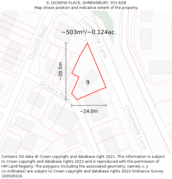 9, DICKENS PLACE, SHREWSBURY, SY3 8ZB: Plot and title map