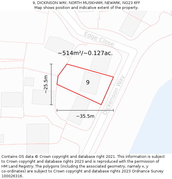 9, DICKINSON WAY, NORTH MUSKHAM, NEWARK, NG23 6FF: Plot and title map