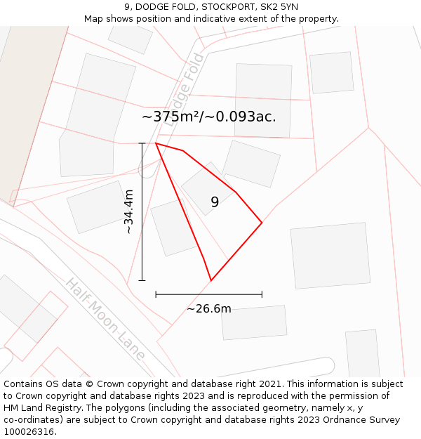 9, DODGE FOLD, STOCKPORT, SK2 5YN: Plot and title map