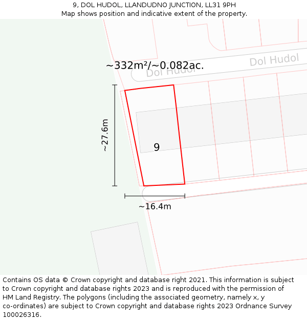 9, DOL HUDOL, LLANDUDNO JUNCTION, LL31 9PH: Plot and title map