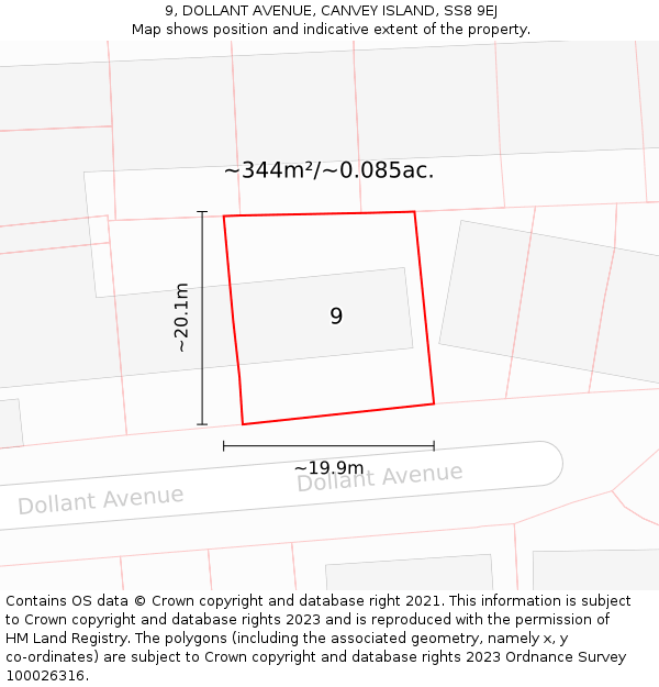 9, DOLLANT AVENUE, CANVEY ISLAND, SS8 9EJ: Plot and title map