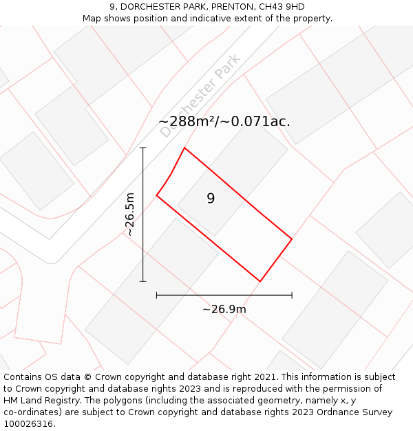 9, DORCHESTER PARK, PRENTON, CH43 9HD: Plot and title map