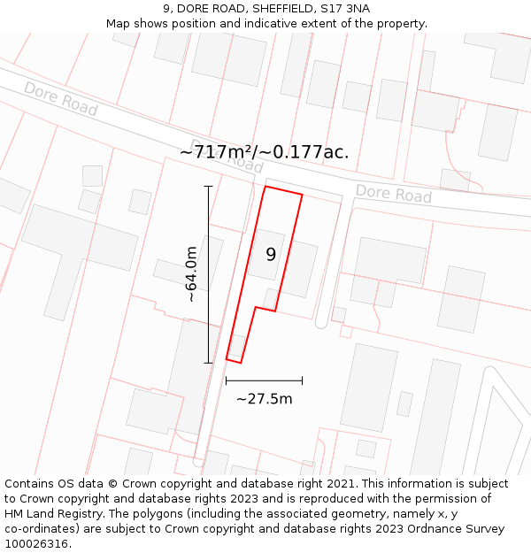9, DORE ROAD, SHEFFIELD, S17 3NA: Plot and title map