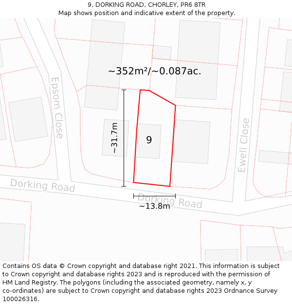 9, DORKING ROAD, CHORLEY, PR6 8TR: Plot and title map