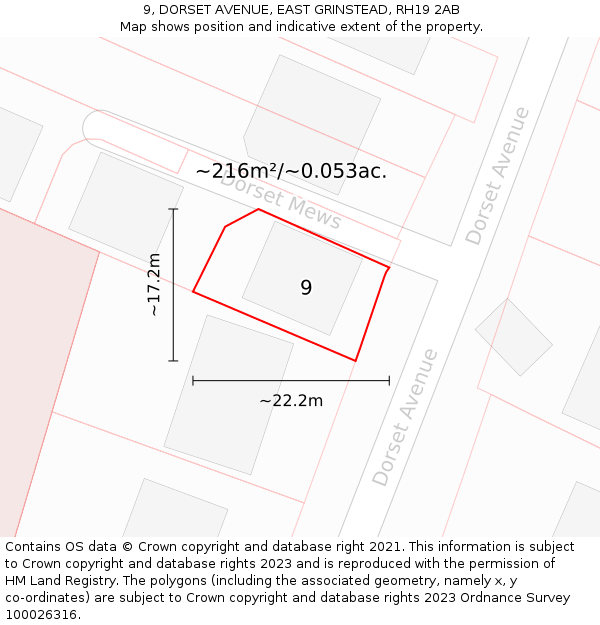 9, DORSET AVENUE, EAST GRINSTEAD, RH19 2AB: Plot and title map