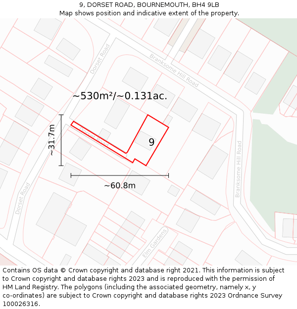 9, DORSET ROAD, BOURNEMOUTH, BH4 9LB: Plot and title map