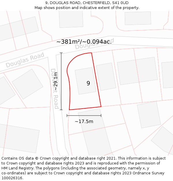 9, DOUGLAS ROAD, CHESTERFIELD, S41 0UD: Plot and title map