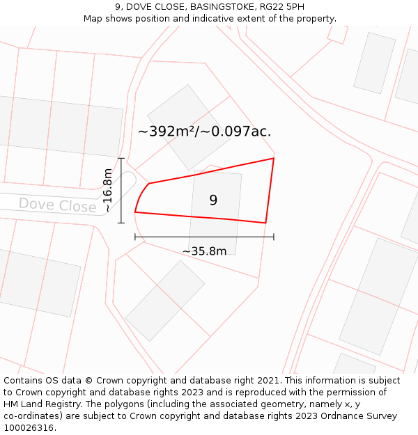 9, DOVE CLOSE, BASINGSTOKE, RG22 5PH: Plot and title map