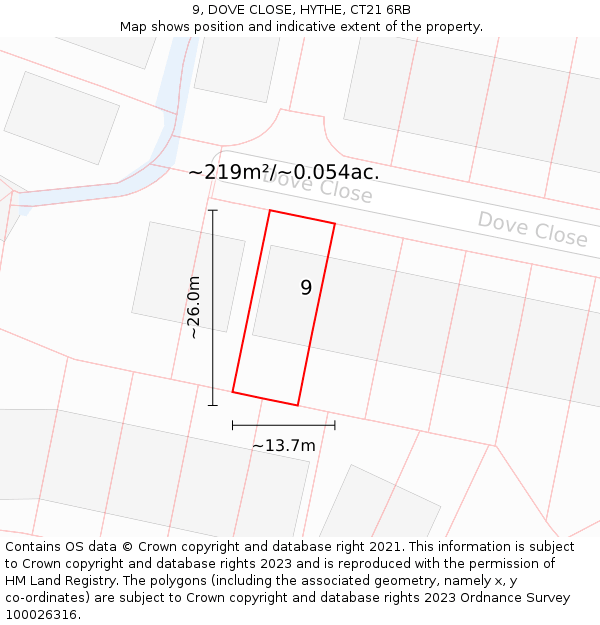 9, DOVE CLOSE, HYTHE, CT21 6RB: Plot and title map