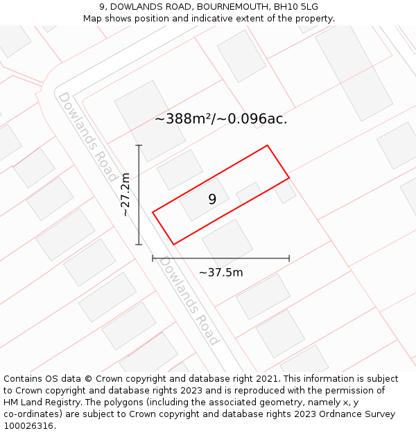 9, DOWLANDS ROAD, BOURNEMOUTH, BH10 5LG: Plot and title map