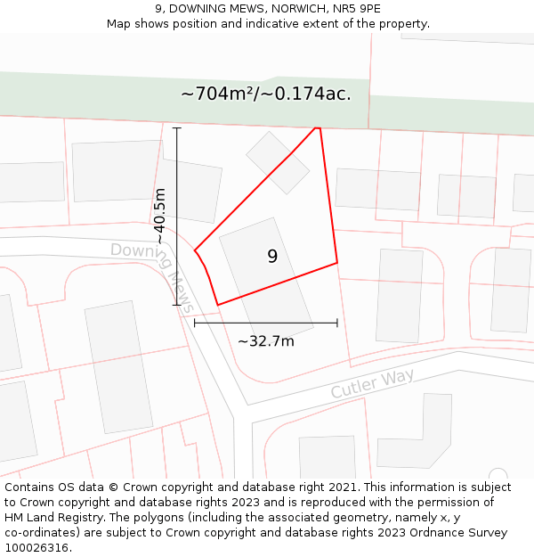 9, DOWNING MEWS, NORWICH, NR5 9PE: Plot and title map