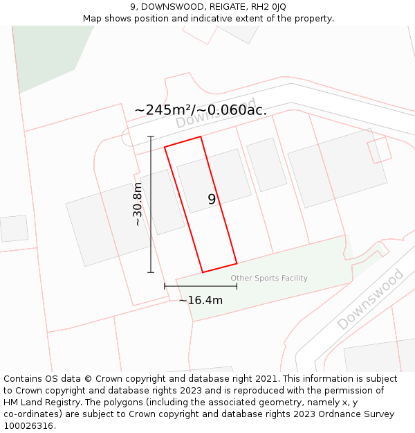 9, DOWNSWOOD, REIGATE, RH2 0JQ: Plot and title map