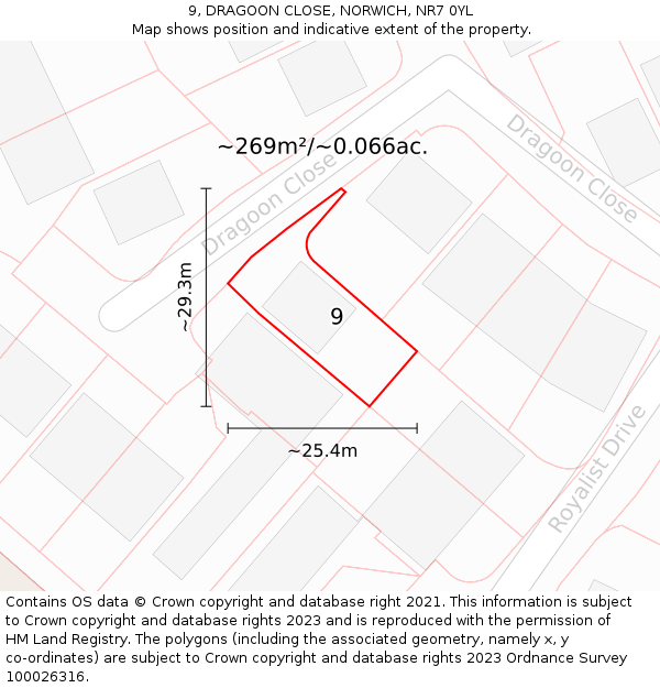 9, DRAGOON CLOSE, NORWICH, NR7 0YL: Plot and title map