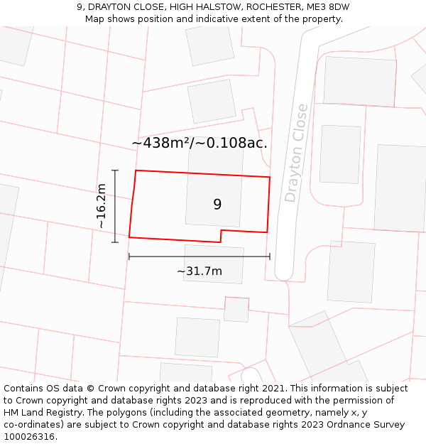 9, DRAYTON CLOSE, HIGH HALSTOW, ROCHESTER, ME3 8DW: Plot and title map