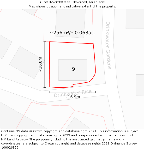 9, DRINKWATER RISE, NEWPORT, NP20 3GR: Plot and title map