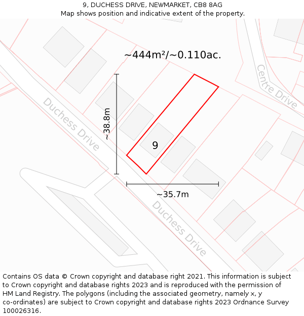 9, DUCHESS DRIVE, NEWMARKET, CB8 8AG: Plot and title map