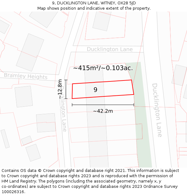 9, DUCKLINGTON LANE, WITNEY, OX28 5JD: Plot and title map