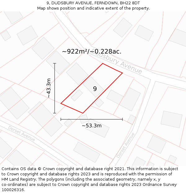 9, DUDSBURY AVENUE, FERNDOWN, BH22 8DT: Plot and title map