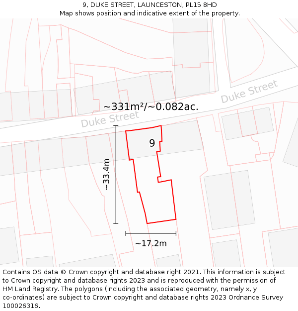 9, DUKE STREET, LAUNCESTON, PL15 8HD: Plot and title map