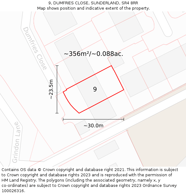 9, DUMFRIES CLOSE, SUNDERLAND, SR4 8RR: Plot and title map