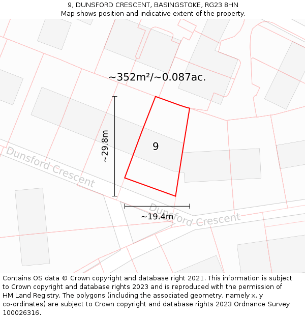 9, DUNSFORD CRESCENT, BASINGSTOKE, RG23 8HN: Plot and title map