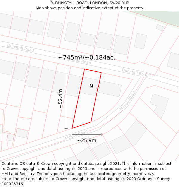 9, DUNSTALL ROAD, LONDON, SW20 0HP: Plot and title map