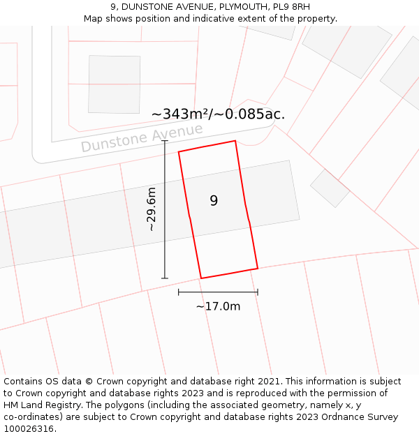 9, DUNSTONE AVENUE, PLYMOUTH, PL9 8RH: Plot and title map
