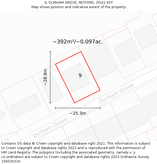 9, DURHAM GROVE, RETFORD, DN22 6ST: Plot and title map