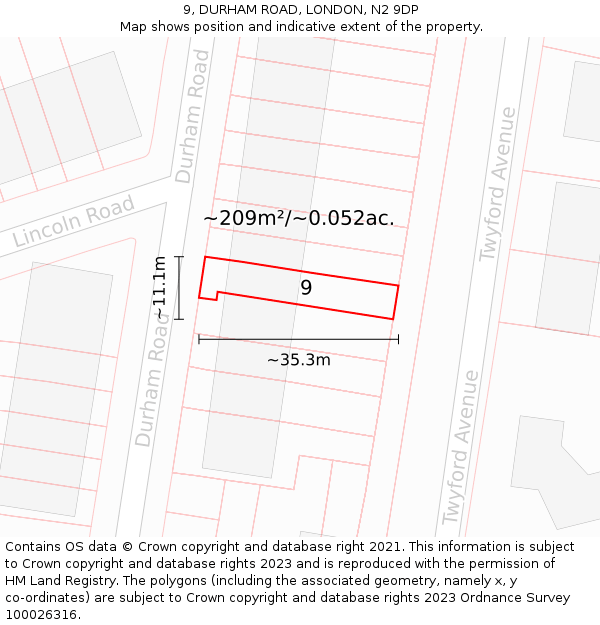 9, DURHAM ROAD, LONDON, N2 9DP: Plot and title map