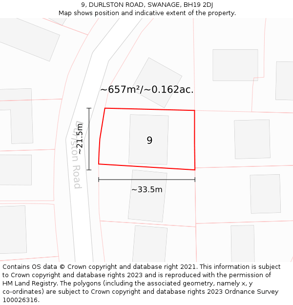 9, DURLSTON ROAD, SWANAGE, BH19 2DJ: Plot and title map