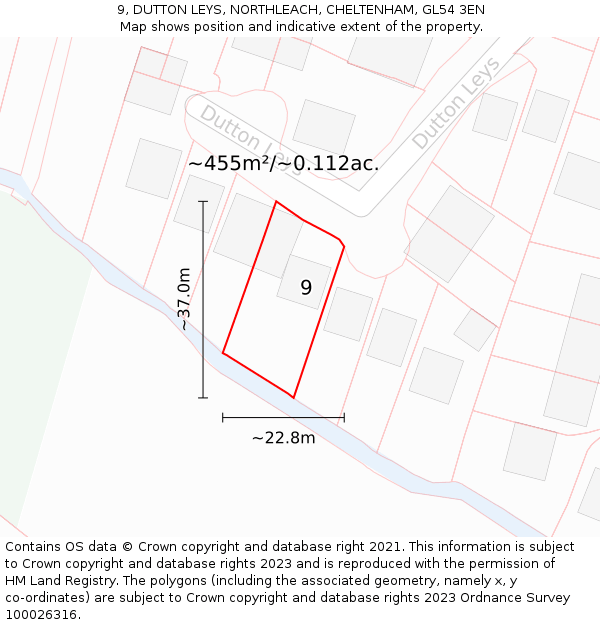 9, DUTTON LEYS, NORTHLEACH, CHELTENHAM, GL54 3EN: Plot and title map