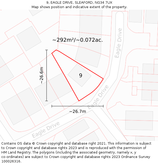 9, EAGLE DRIVE, SLEAFORD, NG34 7UX: Plot and title map