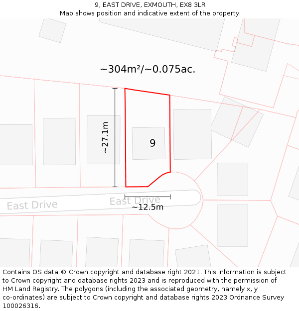 9, EAST DRIVE, EXMOUTH, EX8 3LR: Plot and title map