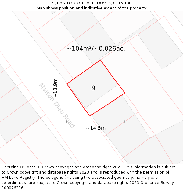 9, EASTBROOK PLACE, DOVER, CT16 1RP: Plot and title map