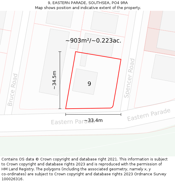 9, EASTERN PARADE, SOUTHSEA, PO4 9RA: Plot and title map