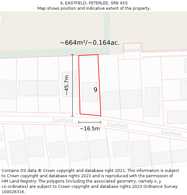 9, EASTFIELD, PETERLEE, SR8 4SS: Plot and title map