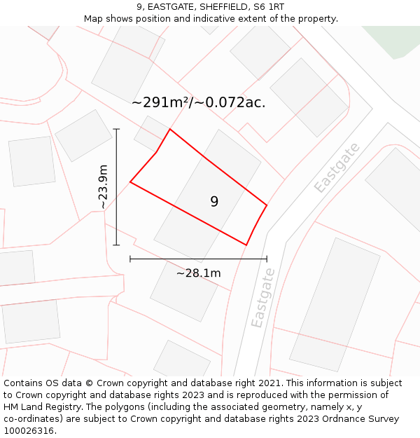 9, EASTGATE, SHEFFIELD, S6 1RT: Plot and title map