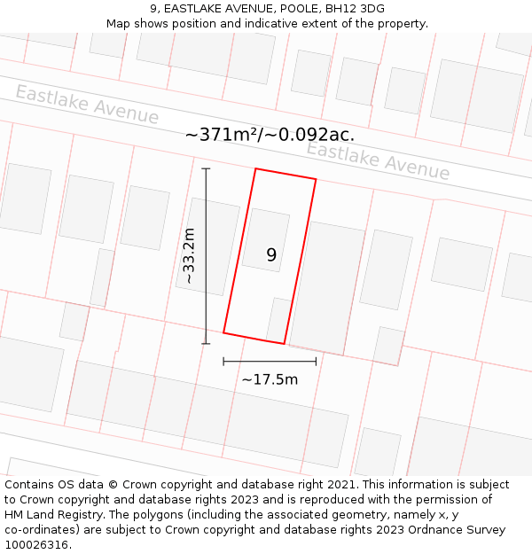 9, EASTLAKE AVENUE, POOLE, BH12 3DG: Plot and title map