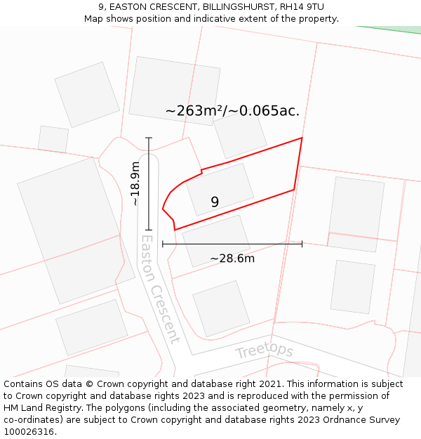 9, EASTON CRESCENT, BILLINGSHURST, RH14 9TU: Plot and title map