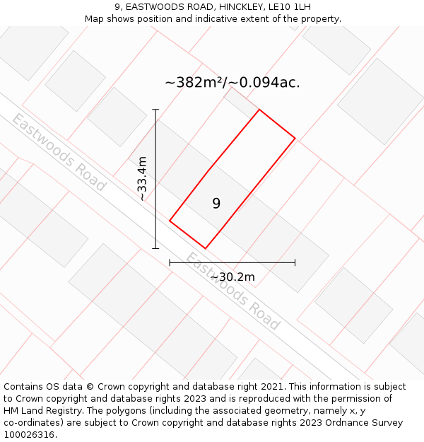 9, EASTWOODS ROAD, HINCKLEY, LE10 1LH: Plot and title map