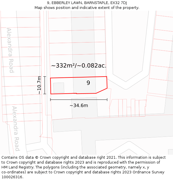 9, EBBERLEY LAWN, BARNSTAPLE, EX32 7DJ: Plot and title map