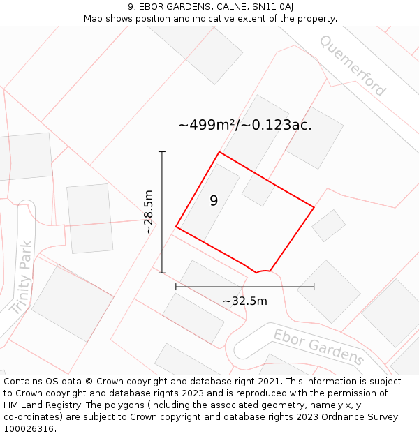 9, EBOR GARDENS, CALNE, SN11 0AJ: Plot and title map