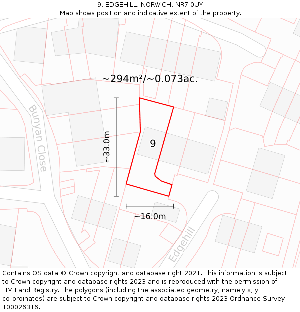 9, EDGEHILL, NORWICH, NR7 0UY: Plot and title map