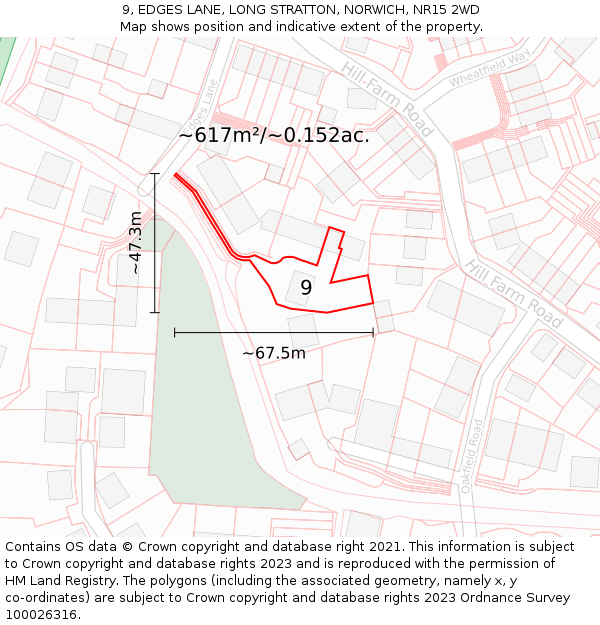 9, EDGES LANE, LONG STRATTON, NORWICH, NR15 2WD: Plot and title map