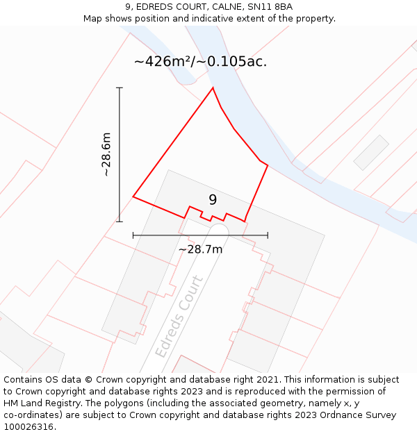 9, EDREDS COURT, CALNE, SN11 8BA: Plot and title map