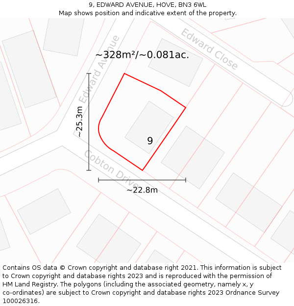 9, EDWARD AVENUE, HOVE, BN3 6WL: Plot and title map